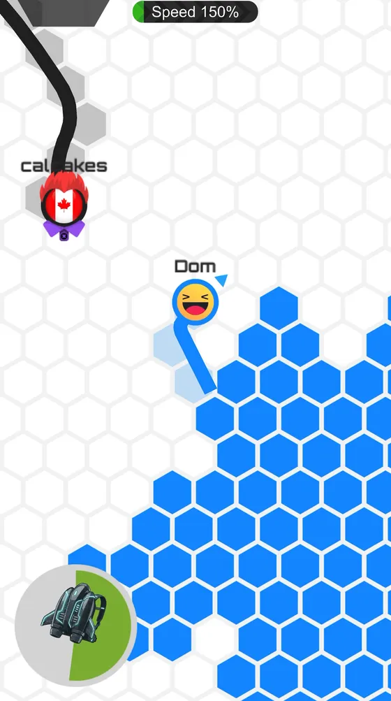 Hexar.io gameplay: a player with a large blue territory